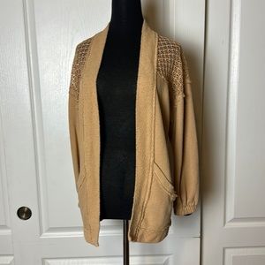 DAYTRIP CARAMEL BROWN LACE INSERT BASIC CARDIGAN BOHO LAYER COVER UP